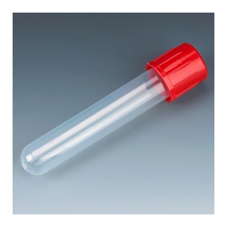 Globe Scientific Test Tube with Attached Red Screw Cap, 12 x 75mm 5mL, Polypropylene, 1000/Pack 6148R